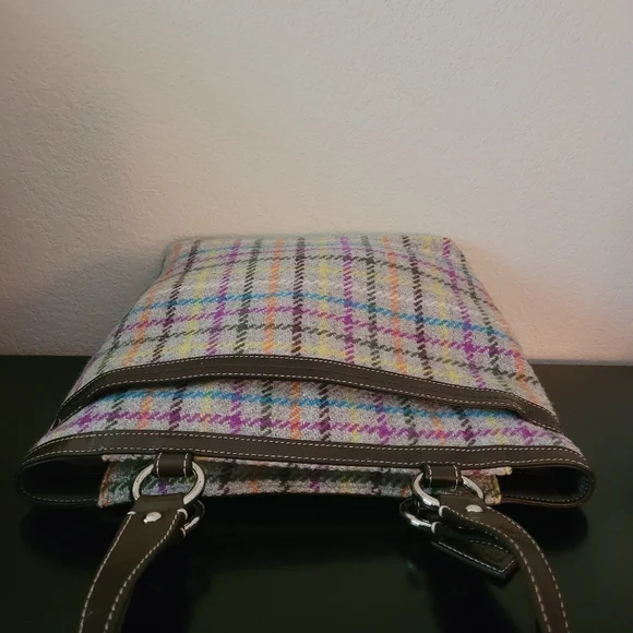 Coach Penelope Tattersall Plaid Wool Tweed Leather Handbag - Picture 8 of 13
